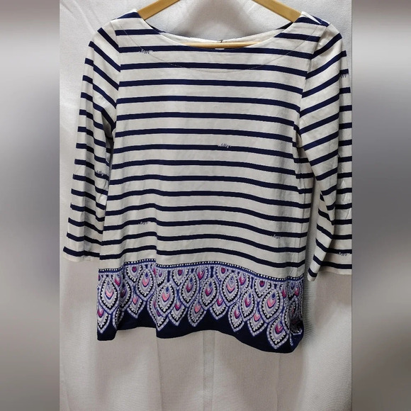 Lilly Pulitzer Tops - Lilly Pulitzer Waverly Top Stripe Engineered M Navy Blue White Nautical Peacock